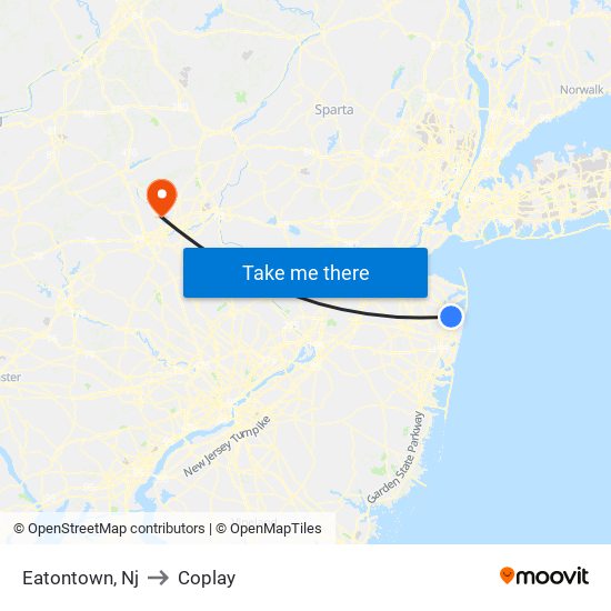 Eatontown, Nj to Coplay map