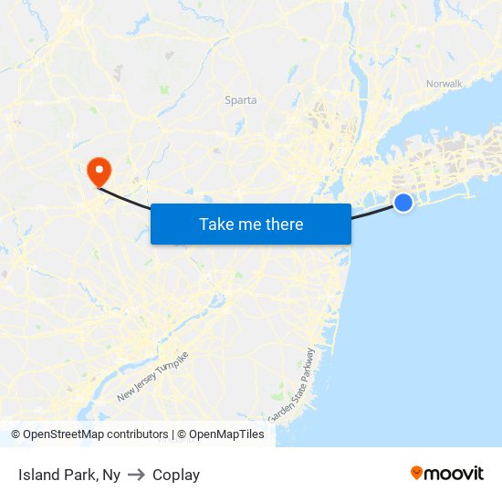 Island Park, Ny to Coplay map