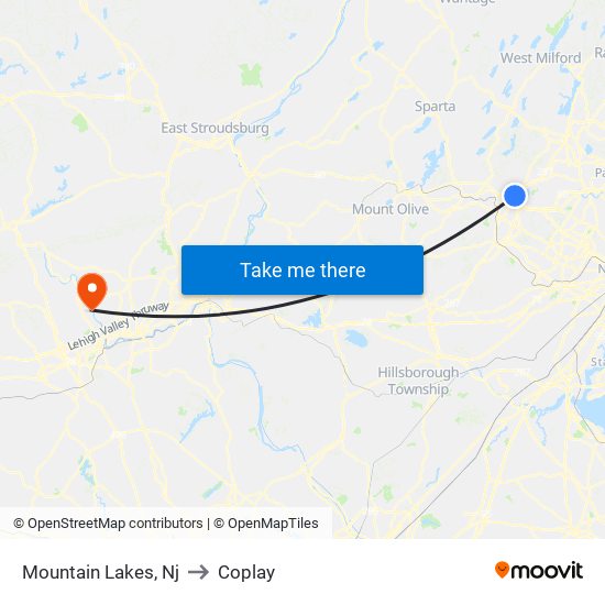 Mountain Lakes, Nj to Coplay map