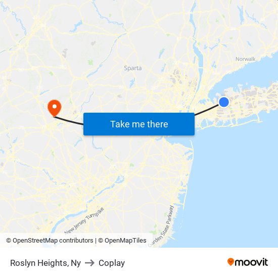 Roslyn Heights, Ny to Coplay map