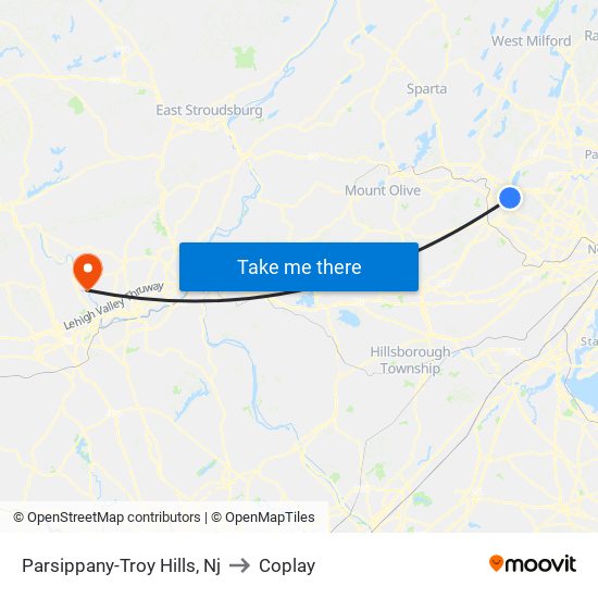 Parsippany-Troy Hills, Nj to Coplay map