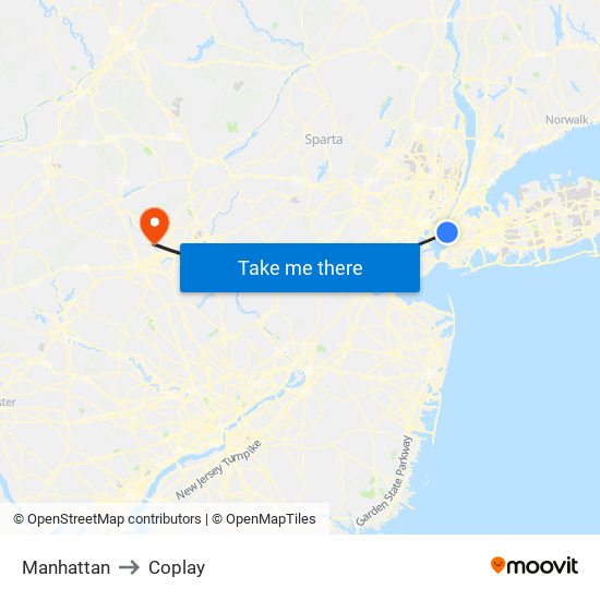 Manhattan to Coplay map