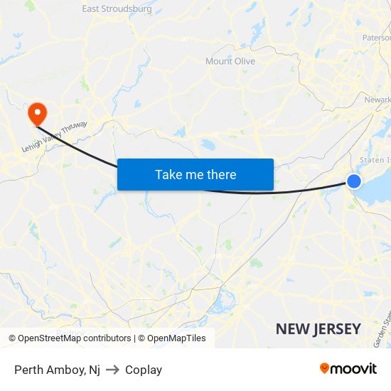 Perth Amboy, Nj to Coplay map