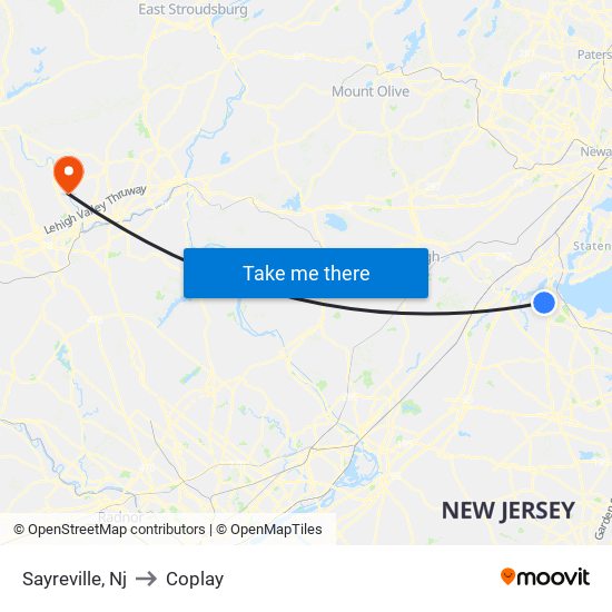 Sayreville, Nj to Coplay map