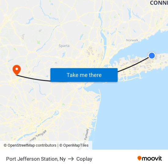Port Jefferson Station, Ny to Coplay map