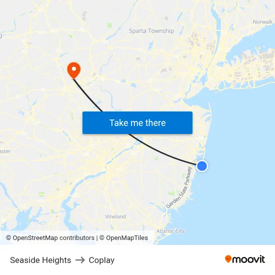 Seaside Heights to Coplay map
