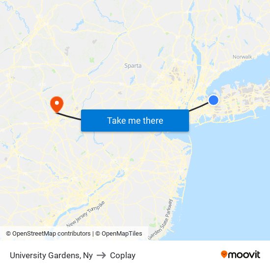 University Gardens, Ny to Coplay map