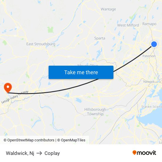 Waldwick, Nj to Coplay map