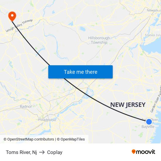 Toms River, Nj to Coplay map