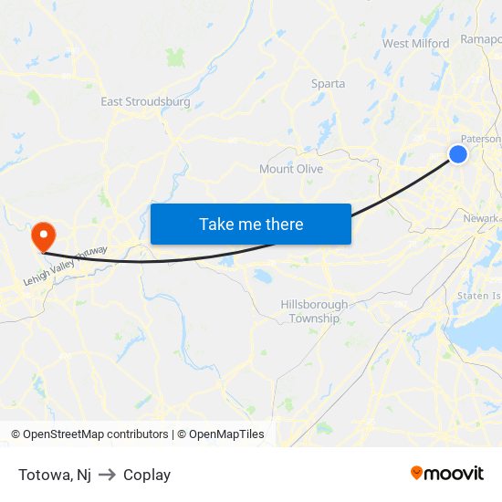 Totowa, Nj to Coplay map