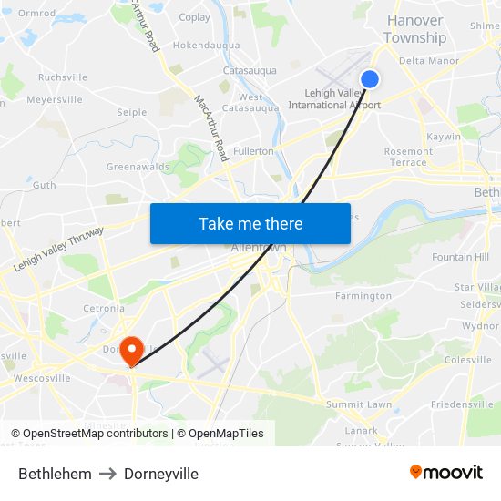 Bethlehem to Dorneyville map
