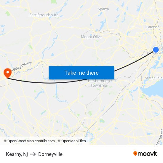 Kearny, Nj to Dorneyville map