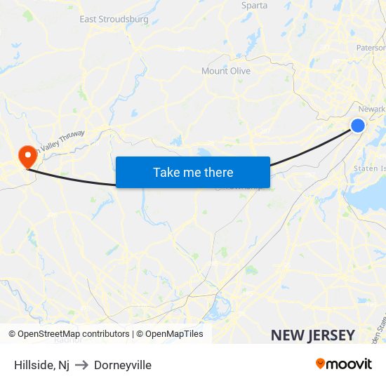 Hillside, Nj to Dorneyville map