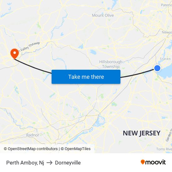 Perth Amboy, Nj to Dorneyville map