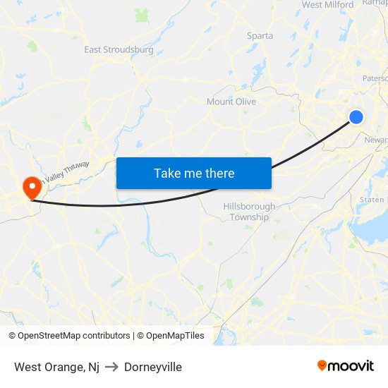 West Orange, Nj to Dorneyville map