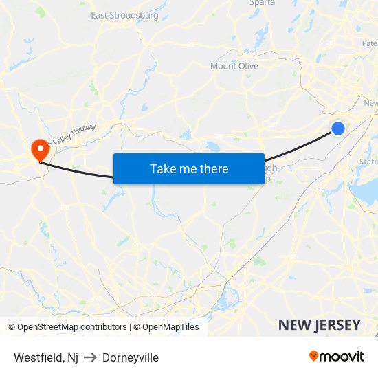 Westfield, Nj to Dorneyville map