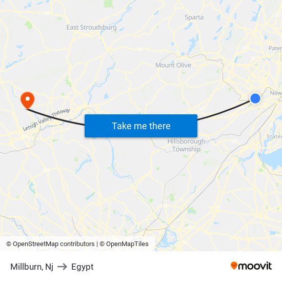 Millburn, Nj to Egypt map