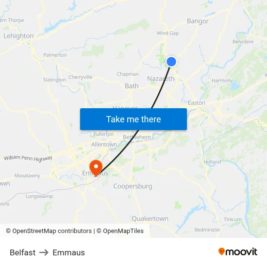 Belfast to Emmaus map