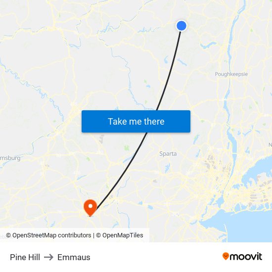 Pine Hill to Emmaus map