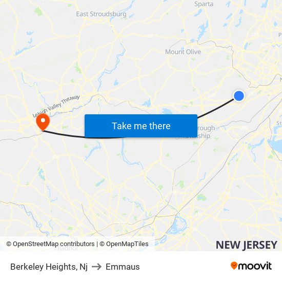 Berkeley Heights, Nj to Emmaus map