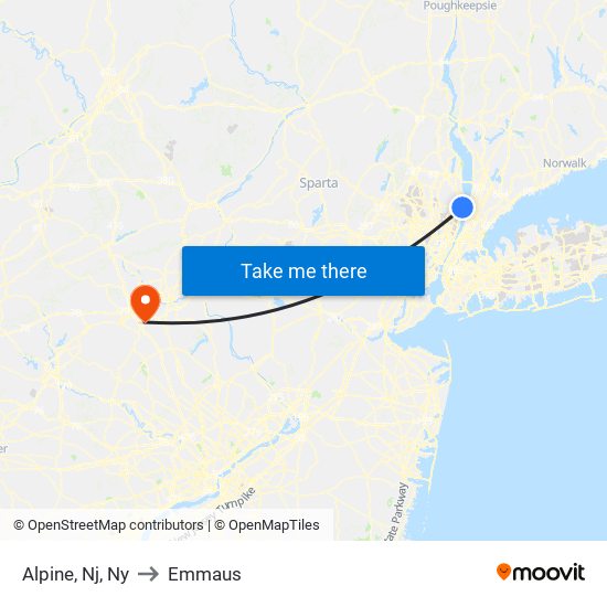 Alpine, Nj, Ny to Emmaus map