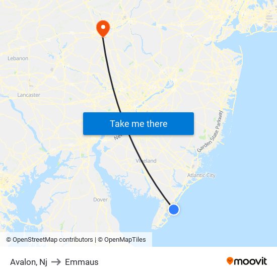 Avalon, Nj to Emmaus map