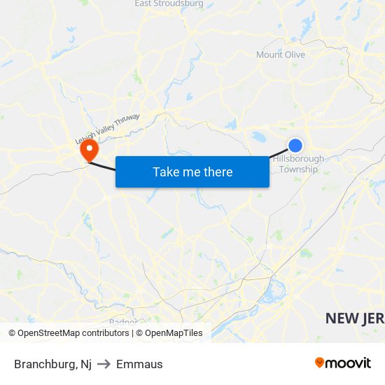 Branchburg, Nj to Emmaus map