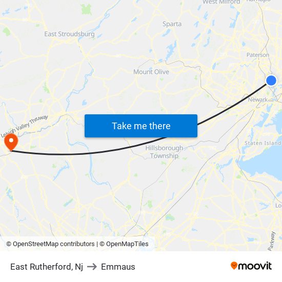East Rutherford, Nj to Emmaus map