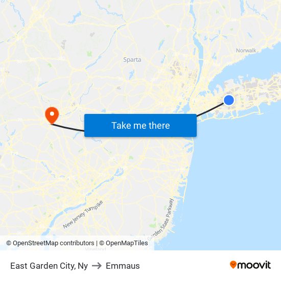 East Garden City, Ny to Emmaus map