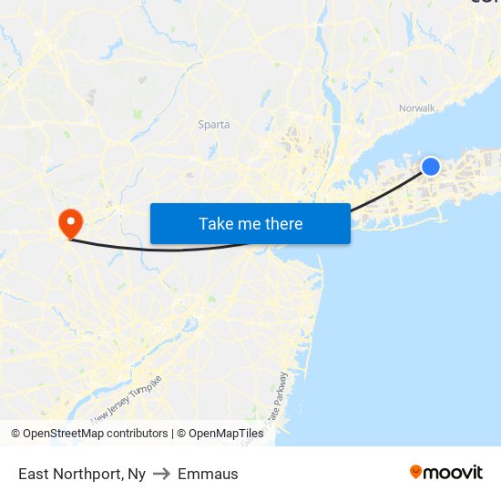 East Northport, Ny to Emmaus map