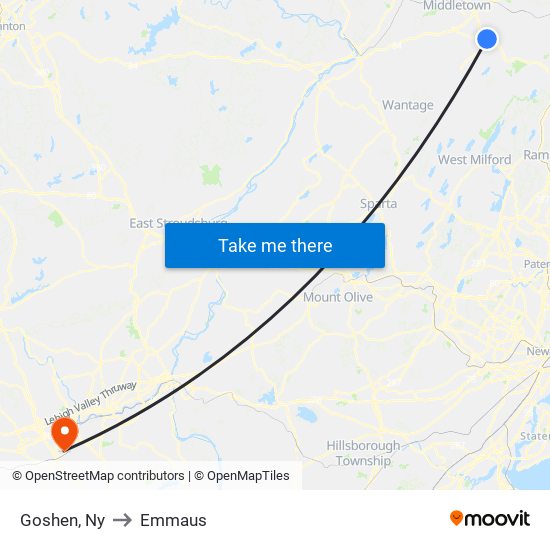 Goshen, Ny to Emmaus map