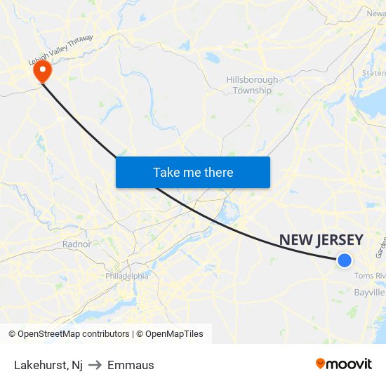 Lakehurst, Nj to Emmaus map