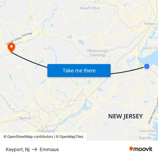 Keyport, Nj to Emmaus map