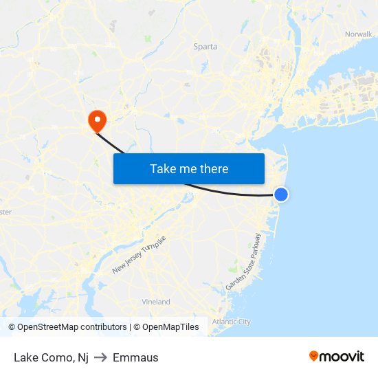 Lake Como, Nj to Emmaus map