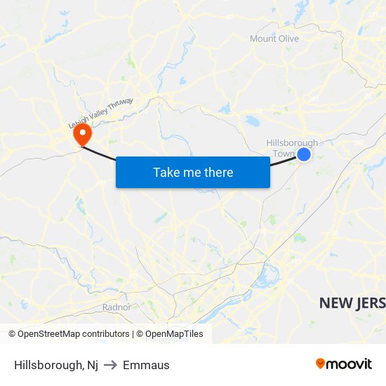 Hillsborough, Nj to Emmaus map