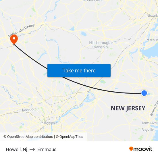 Howell, Nj to Emmaus map