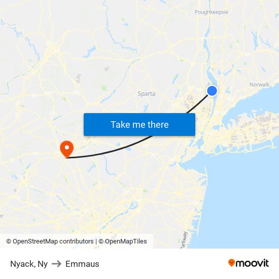 Nyack, Ny to Emmaus map