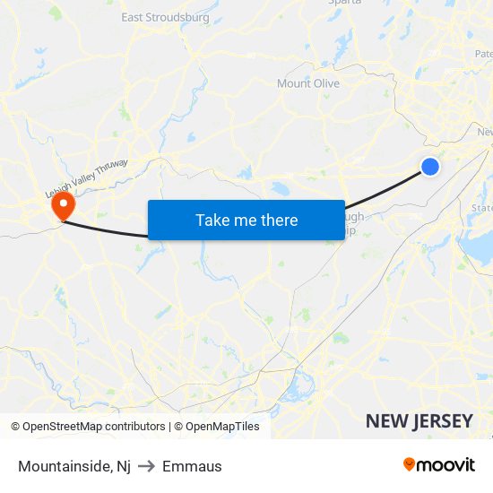 Mountainside, Nj to Emmaus map