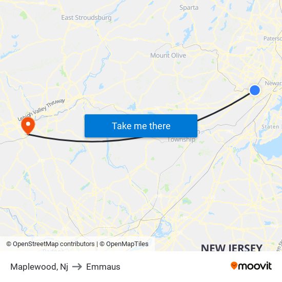 Maplewood, Nj to Emmaus map