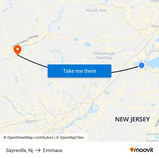 Sayreville, Nj to Emmaus map