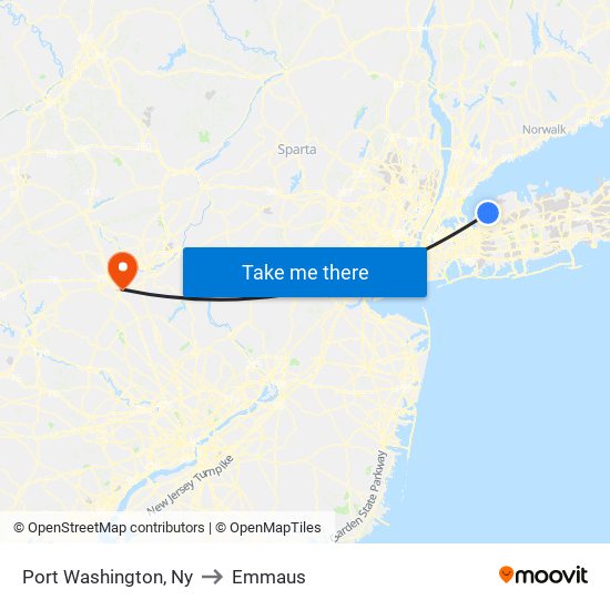 Port Washington, Ny to Emmaus map