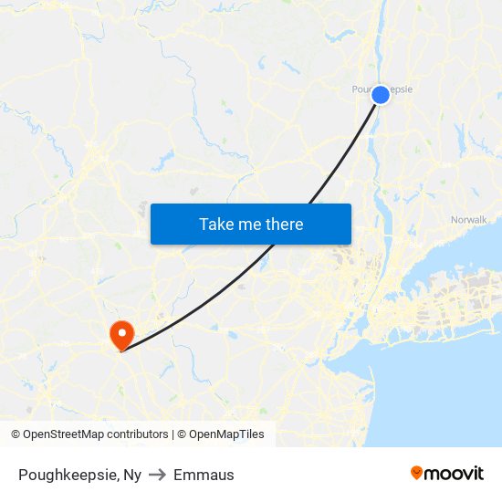 Poughkeepsie, Ny to Emmaus map