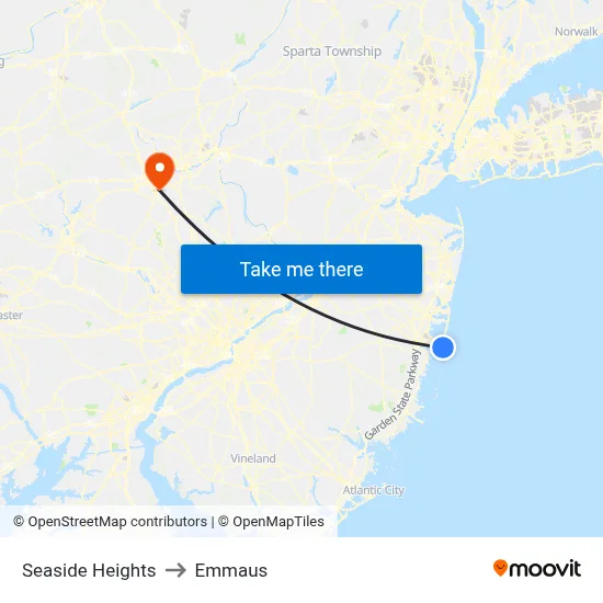 Seaside Heights to Emmaus map