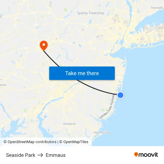 Seaside Park to Emmaus map