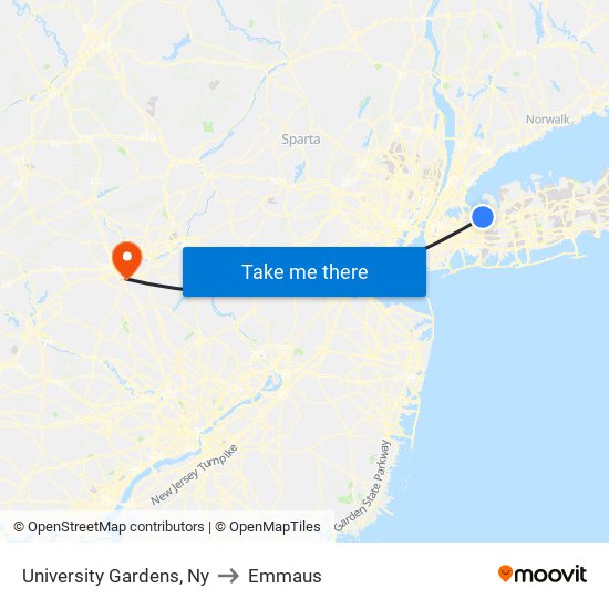University Gardens, Ny to Emmaus map