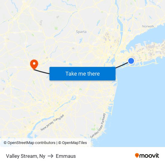 Valley Stream, Ny to Emmaus map