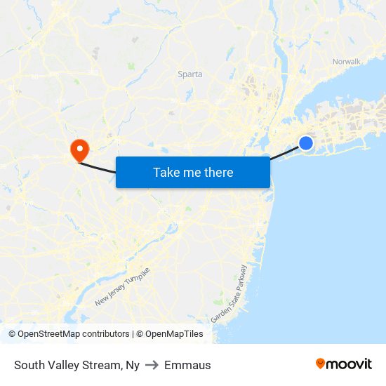 South Valley Stream, Ny to Emmaus map