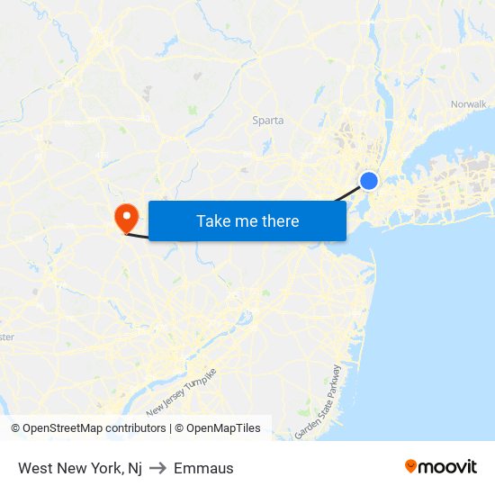 West New York, Nj to Emmaus map