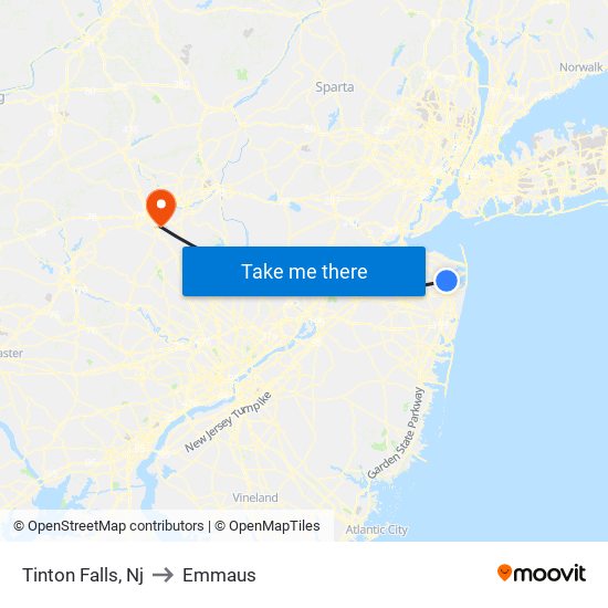 Tinton Falls, Nj to Emmaus map