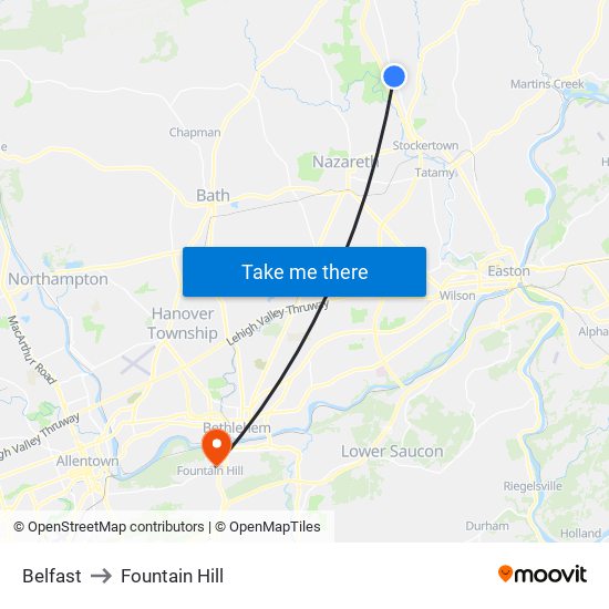 Belfast to Fountain Hill map